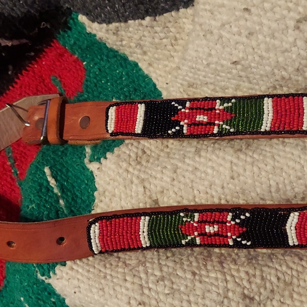 Insane detailing. Hand beaded leather belt.